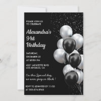 Black 91. Geburtstagseinladungen Balloons Silver