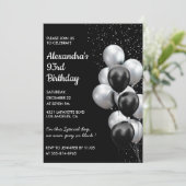 Black 93. Geburtstag Einladungen Balloons Silver (Stehend Vorderseite)