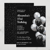 Black 93. Geburtstag Einladungen Balloons Silver (Vorne/Hinten)