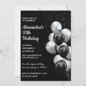 Black 97. Geburtstag Einladungen Balloons Silver (Vorderseite)