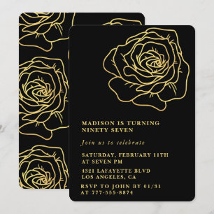 Black 97. Geburtstag Einladungen Gold Floral