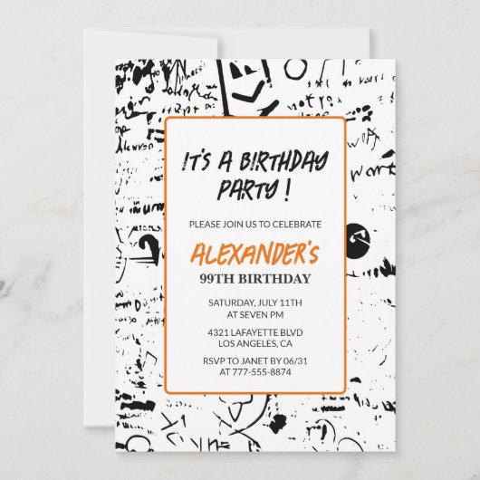 Black 99. Geburtstag Einladungen Männer Graffiti (Vorderseite)