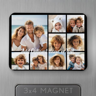 Black 9 Photo Square Collage - with script white Magnet