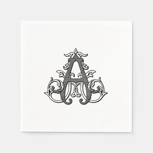 Black "A" Monogram Cocktail Napkins Serviette (Vorderseite)