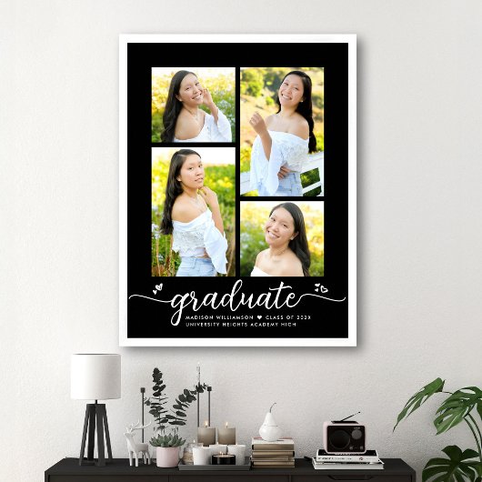 Black Abschluss 4 Foto White Script Hearly Girly Poster