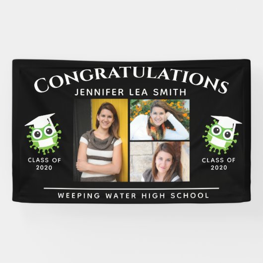 Black Abschluss Banner Personalisiert mit Fotos (Horizontal)