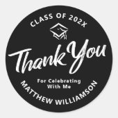 Black Abschluss Bold White Script Cap Vielen Dank Runder Aufkleber (Vorderseite)
