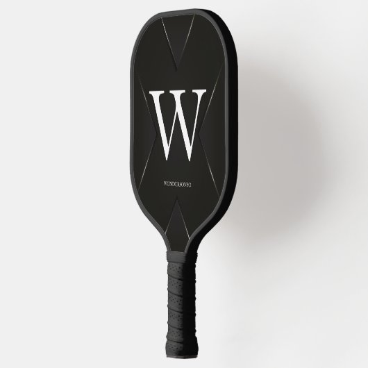 Black Abstract Custom Text Name Pickleball Schläger (Links)