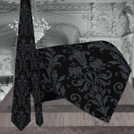 Black Acanthus Floral Damask Wedding Krawatte