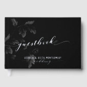 Black Acanthus Leaf Silver Script Elegante Hochzei Gästebuch (Vorderseite)