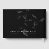 Black Acanthus Leaf Silver Script Elegante Hochzei Gästebuch (Rückseite)
