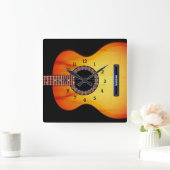 Black Acoustic Guitar Quadratische Wanduhr (Zuhause)