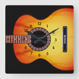 Black Acoustic Guitar Quadratische Wanduhr