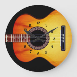 Black Acoustic Guitar Round Große Wanduhr