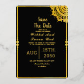Black Acrylic Wedding Luxury Save the Date Folieneinladung (Vorderseite)