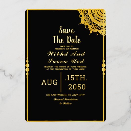 Black Acrylic Wedding Luxury Save the Date Folieneinladung (Vorderseite)
