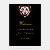 Black Acrylic Wedding Welcome Sign - Floral Heart Acrylschild (Vorderseite)
