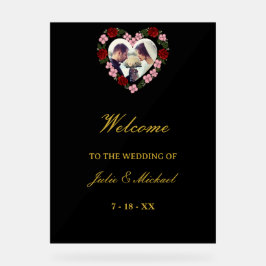 Black Acrylic Wedding Welcome Sign - Floral Heart Acrylschild