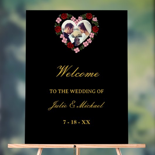 Black Acrylic Wedding Welcome Sign - Floral Heart Acrylschild (Neutral)