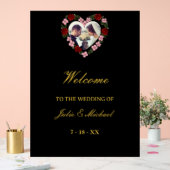 Black Acrylic Wedding Welcome Sign - Floral Heart Acrylschild (Hochzeit)