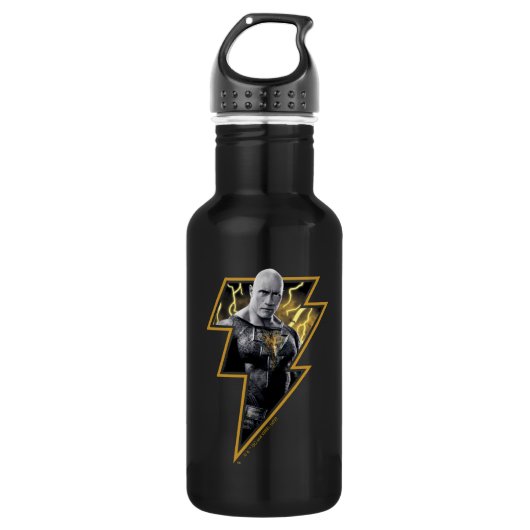 Black Adam Gray and Gold Lightning Graphic Edelstahlflasche (Vorderseite)