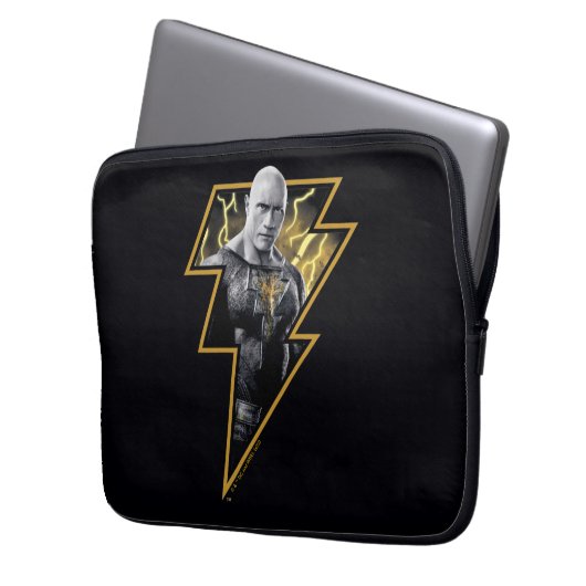 Black Adam Gray und Gold Blitze Grafik Laptopschutzhülle (Vorderseite Links)