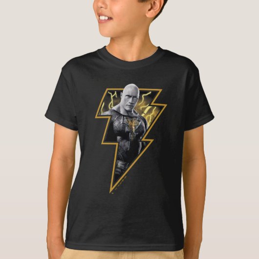 Black Adam Gray und Gold Blitze Grafik T-Shirt (Vorderseite)
