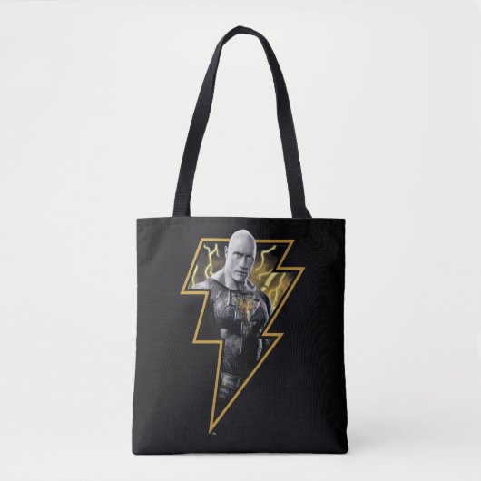 Black Adam Gray und Gold Blitze Grafik Tasche (Vorderseite)