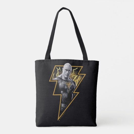 Black Adam Gray und Gold Blitze Grafik Tasche (Rückseite)