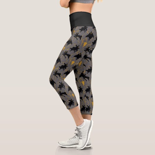 Black Adam Lightning Silhouette Pattern Capri Leggings (Links)