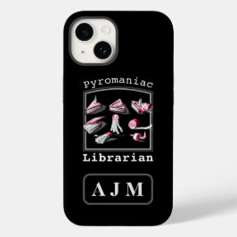 Black Add Initials Pyromaniac Librarian Sketched Case-Mate iPhone 14 Hülle