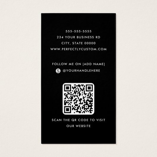 Black add Logo Social Media QR Code Visitenkarte (Rückseite)