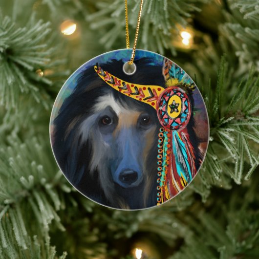 Black Afghan Hound Keramik Ornament (Baum)