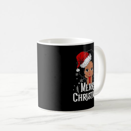 Black African American Girl Weihnachtsmannmütze Ch Kaffeetasse (VorderseiteRechts)