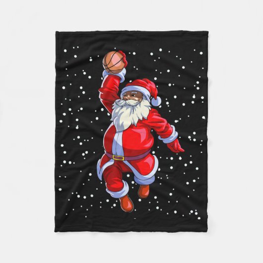 Black African American Santa Claus Basketball Afro Fleecedecke (Vorderseite)