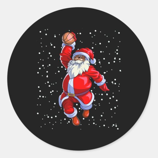 Black African American Santa Claus Basketball Afro Runder Aufkleber (Vorderseite)