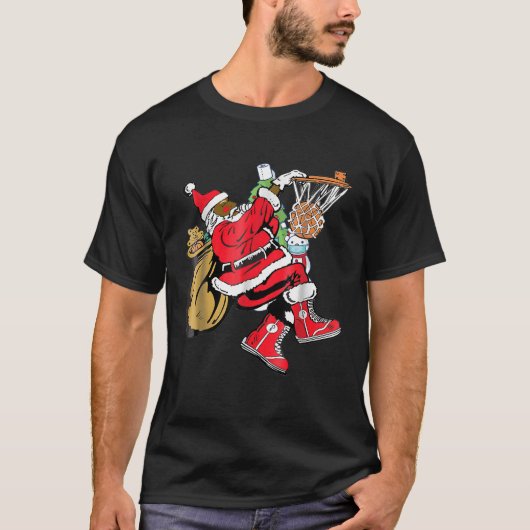 Black African American Santa Claus Basketball Chri T-Shirt (Vorderseite)