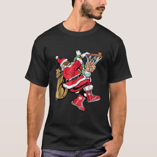 Black African American Santa Claus Basketball Chri T-Shirt (Vorderseite)