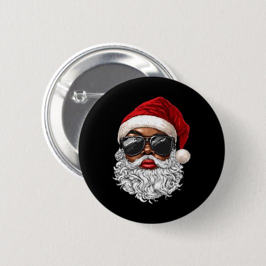 Black African American Santa Claus Face Xmas Merry Button (Vorne & Hinten)