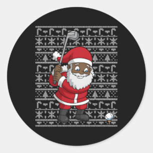 Black African American Santa Claus Golf Ugly Runder Aufkleber