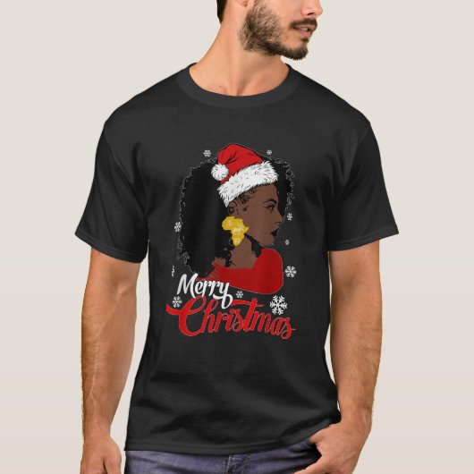 Black African American Weihnachtsmannmütze Christm T-Shirt (Vorderseite)