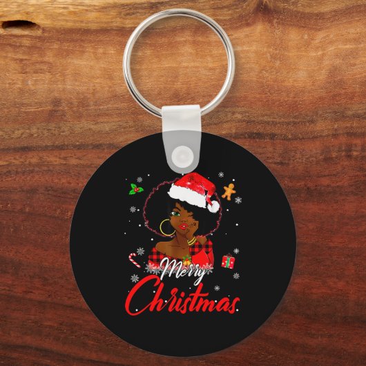 Black African Girl American Melanin Christmas Sant Schlüsselanhänger (Vorderseite)
