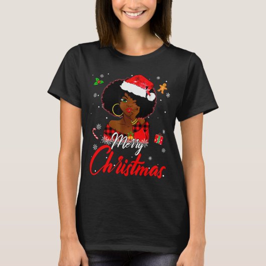 Black African Girl American Melanin Christmas Sant T-Shirt (Vorderseite)