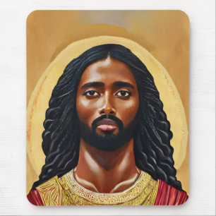 Black African Jesus Christ Religious Art Mousepad