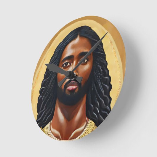 Black African Jesus Christ Religious Art Runde Wanduhr (Winkel)