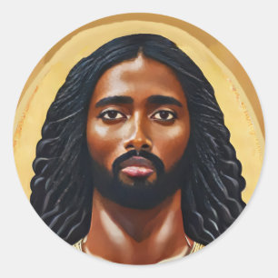 Black African Jesus Christ Religious Art Runder Aufkleber