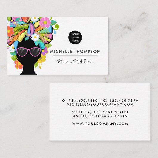 Black African Woman Square Business Card Visitenkarte (Vorne/Hinten)