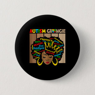 Black Afro American Autism Grangie Awarene Button