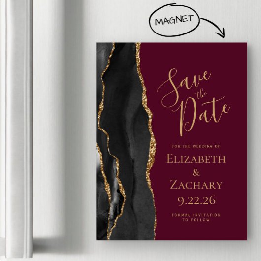 Black Agate Burgundy Save the Date Magneteinladung