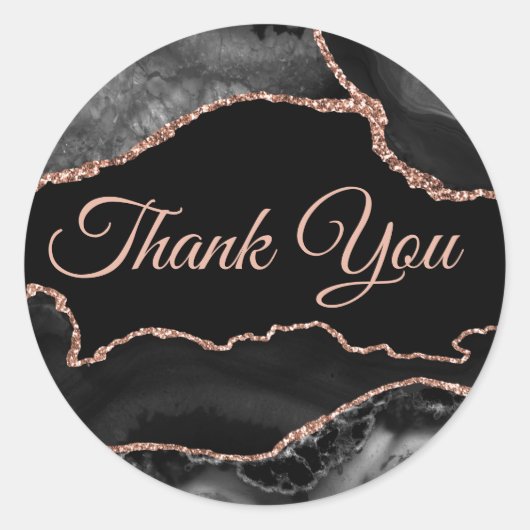Black agate elegante danke runder aufkleber (Vorderseite)